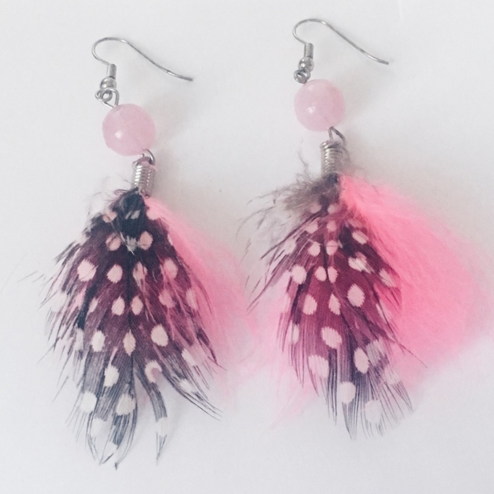 Pink Feather Earrings